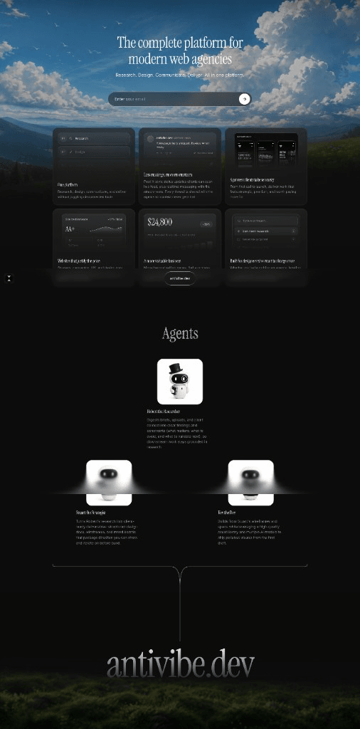 Homepage screenshot for antivibe.dev